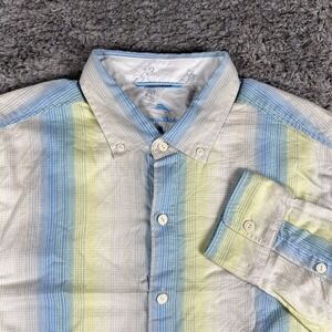 Tommy Bahama Relax Shirt Men L Blue Yellow Stripe Long Sleeve Button Down Cotton